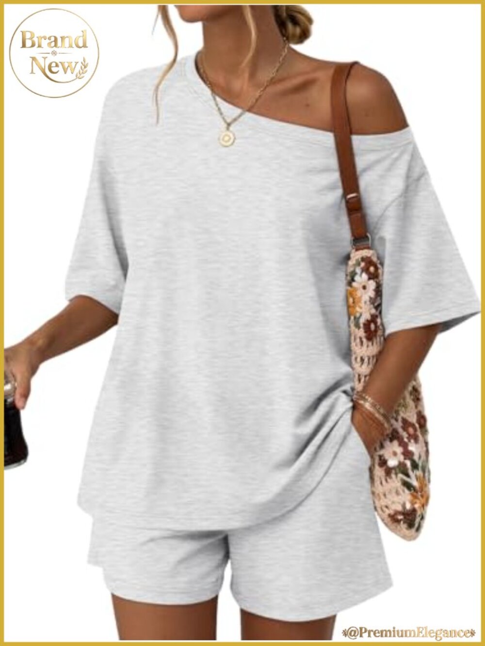 Two Piece Shorts Set Off Shoulder Oversized Top Lounge Matching Summer Outfit